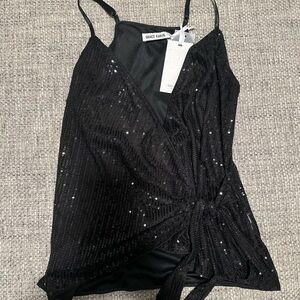 Grace Karin Black Sequin Strappy Top